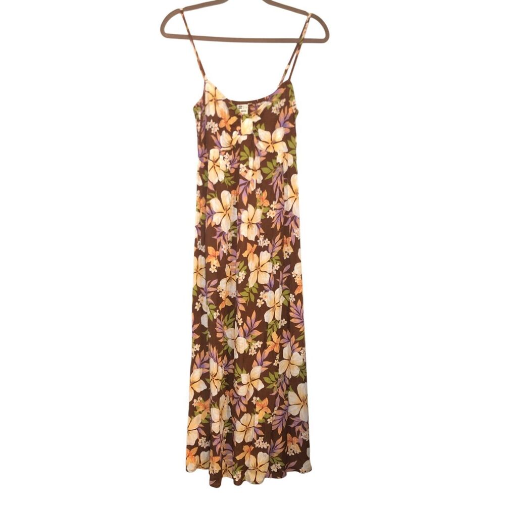 Billabong Tropical Floral Midi Dress Empire Waist Size L Smocked Back Hawaiian B - Picture 2 of 8